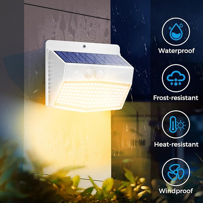 Peasur 6 Packs Solar Outdoor Lights Motion Sensor, Solar Security Lights Waterproof with 3 Lighting Modes Solar Powered Wall Lights Outside for Garden Fence Yard Deck, Warm White - Image 4