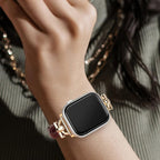 Leather Band Compatible with Apple Watch Bands for Women, Dressy Fancy Strap for iWatch Series 11/10/9/8/7/6/5/4/3/2/1/se/Ultra/Ultra 2(49mm 46mm 45mm 44mm 42mm,Dark Brown/Gold) - Image 4