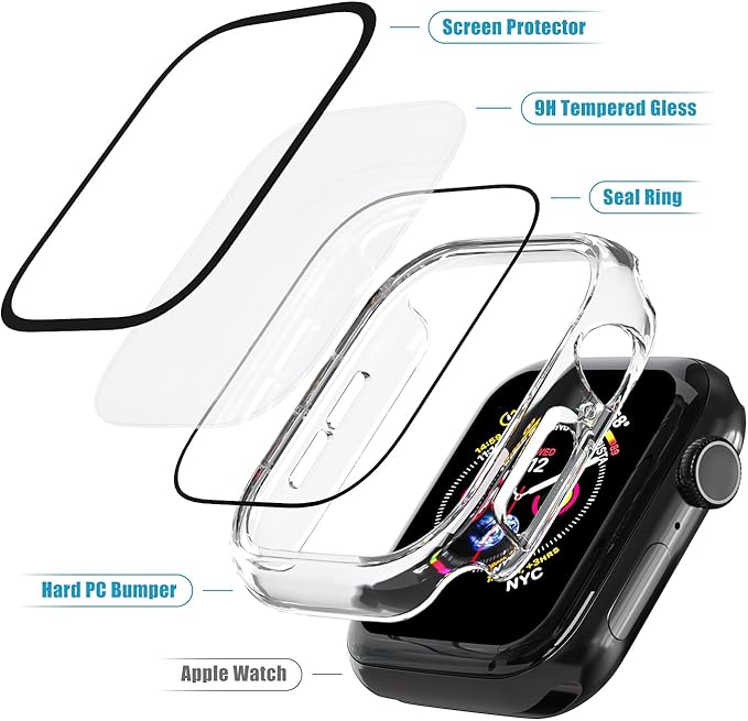 2 Pack Case for Apple Watch Screen Protector, Hard PC Case with Tempered Glass Protective Cover Guard Bumper, Slim Apple Watch Cover for iWatch Series 11 Series 10 - Clear/Clear 46mm - Image 5