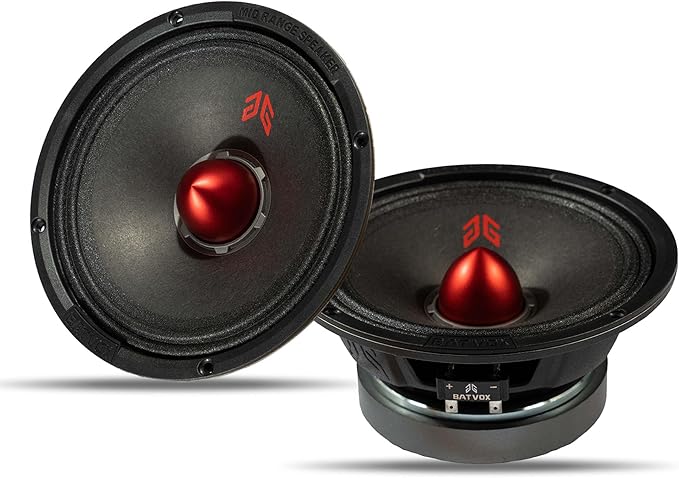 MX65E2 Loudspeaker 6.5 Inch Midrange 480 Watts 4 Ohms Red Bullet, Premium Quality Audio Door Speakers for Car or Truck Stereo Sound System, Black (2 Speakers) by Unknown