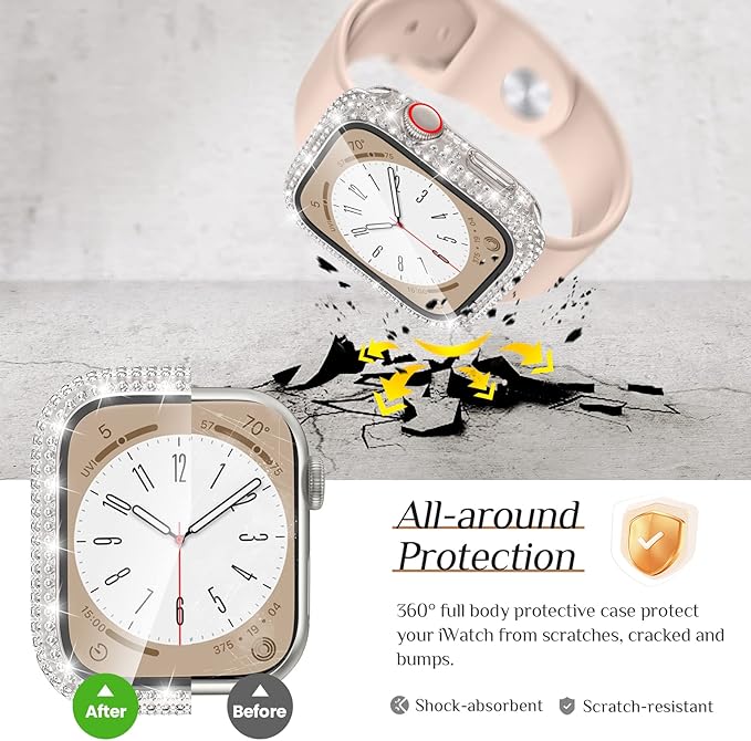 Goton 40mm Waterproof Bling Case for Apple Watch Screen Protector SE 3/2/1,Series 6/5/4 40 mm, Sparkling PC Front Bumper & Hollow Back for iWatch Cover, Splash-Resistant, Easy Install - Image 6