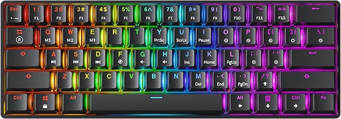 GK61 Mechanical Gaming Keyboard - 61 Keys Multi Color RGB Illuminated LED Backlit Wired Programmable for PC/Mac Gamer (Gateron Mechanical Blue, Black) by GK61