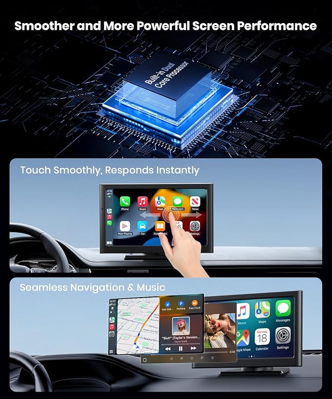 Wireless Apple Carplay Screen for Car:Sunlight Readable 7.2" HD Touchscreen with Wireless Android Auto,Backup Camera,Portable Carplay with Voice Control,AUX,FM Transmitter for Most Vehicle - Image 6