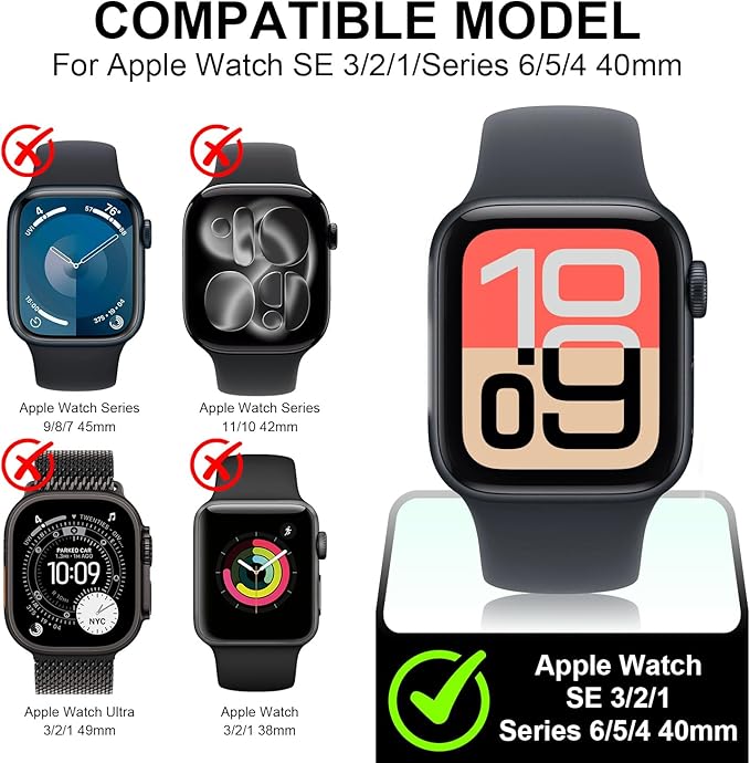 Diruite 2-Pack for Apple Watch Series 6/5/4/Series SE/SE 2/SE 3 40mm All-Around Screen Protector Case, Tempered Glass Screen Protector Case Ultra-Thin for iWatch 40mm Protection Cover - Black - Image 2