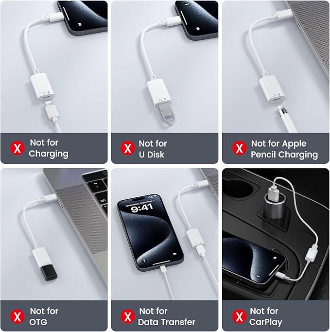 USB C to Lightning Headphone Audio Adapter, USB C Male to Lightning Female Earbuds Audio Adapter Compatible with iPhone 17/Air/16/16e/15 Plus/Pro/Max/15, iPad Pro, iPad Air 6/5/4, MacBook (No Charge) - Image 7