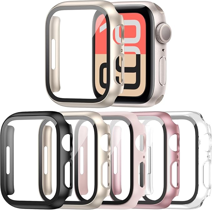 5 Pack Hard PC Case with Tempered Glass Screen Protector for Apple Watch 40mm SE 3 (2025)/ SE 2/ SE/Series 6/5/4, Scratch Resistant Bumper Protective Cover for iWatch 40mm Accessories by Haojavo