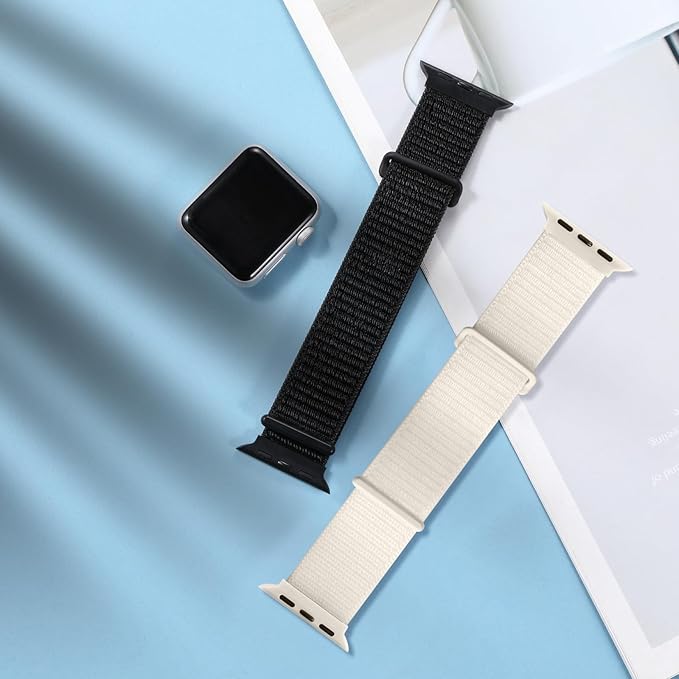 WJK 2 Pack Compatible with Apple Watch Bands for Women 42mm 41mm 38mm 40mm, Nylon Stretchy Strap for iWatch SE 2 Series 11 10 9 8 7 6 5 4 3 2 1 Bands for Women Men,Black Starlight - Image 6