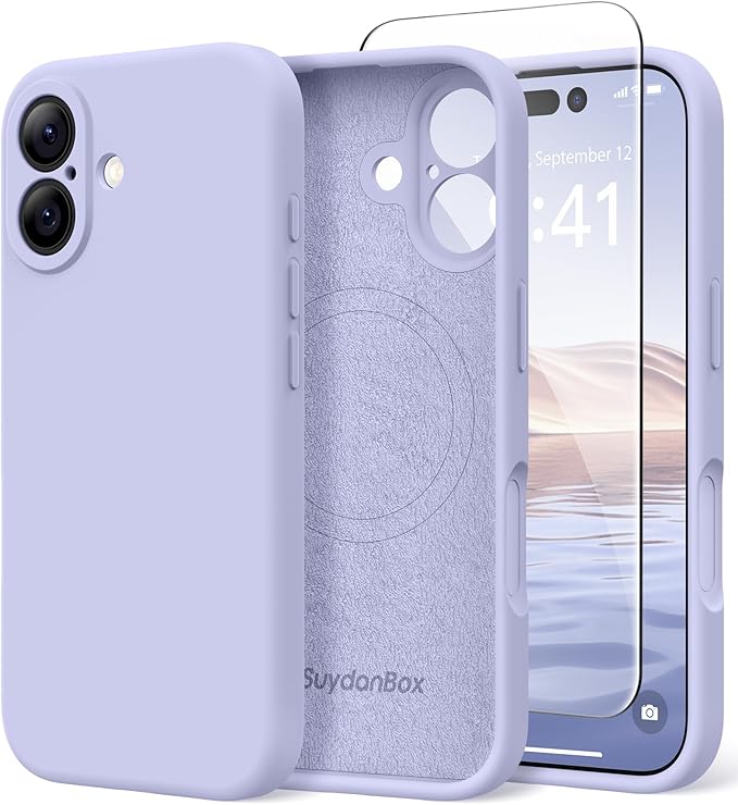 Magnetic for iPhone 17 Case, Compatible with MagSafe, [Full Camera Protection][Screen Protector] Silicone Shockproof Protective Phone Case for iPhone 17 6.3", Lilac by SUYDANBOX