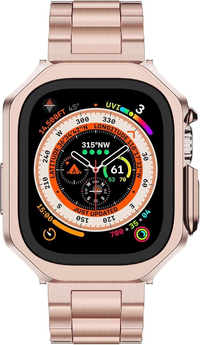 Compatible with Apple Watch Ultra 3/2/1 Band and Case, Stainless Steel Metal Chain with TPU Cover, Smart-Watch Link Bracelet Strap for men, Wrist-Band for i-Watch Ultra, 49mm, Rose-Gold - Image 8