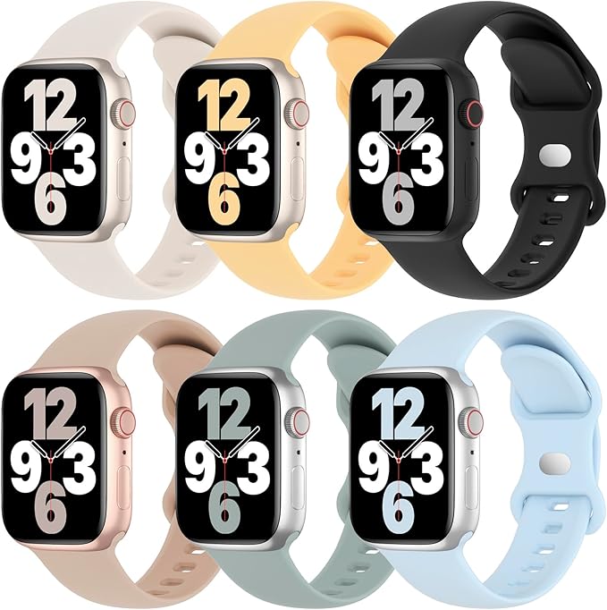 6 Pack Silicone Bands Compatible with Apple Watch Band 38mm 40mm 41mm 42mm 44mm 45mm 46mm 49mm Women Men, Soft Sport Strap Replacement Wristband for iWatch Series 11 10 9 8 SE 7 6 5 4 3 2 1 Ultra by Slimband