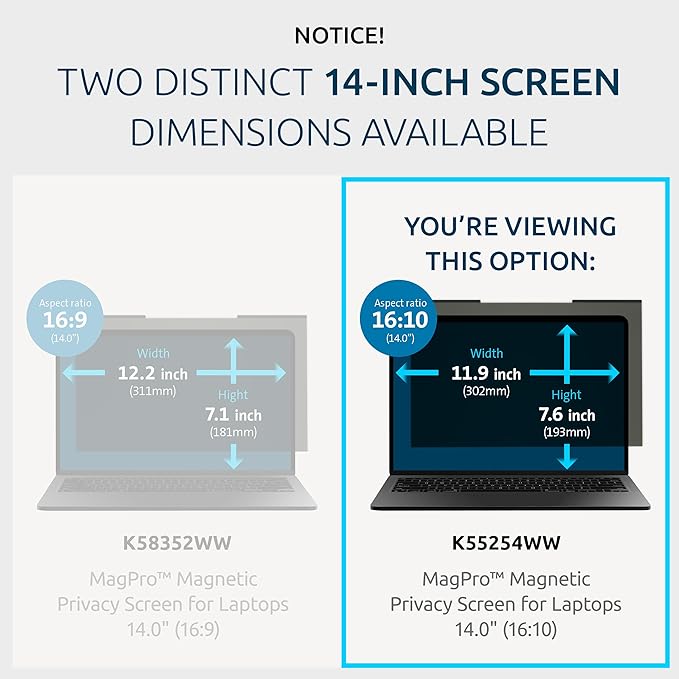 Kensington MagPro™ Magnetic Laptop Privacy Screen 14 inch, Removable 16:10 Laptop Privacy Filter, Anti-Glare, Blue Ray Reduction, Compatible with HP/Dell/Acer/Asus/Samsung/Lenovo (K55254WW) - Image 2