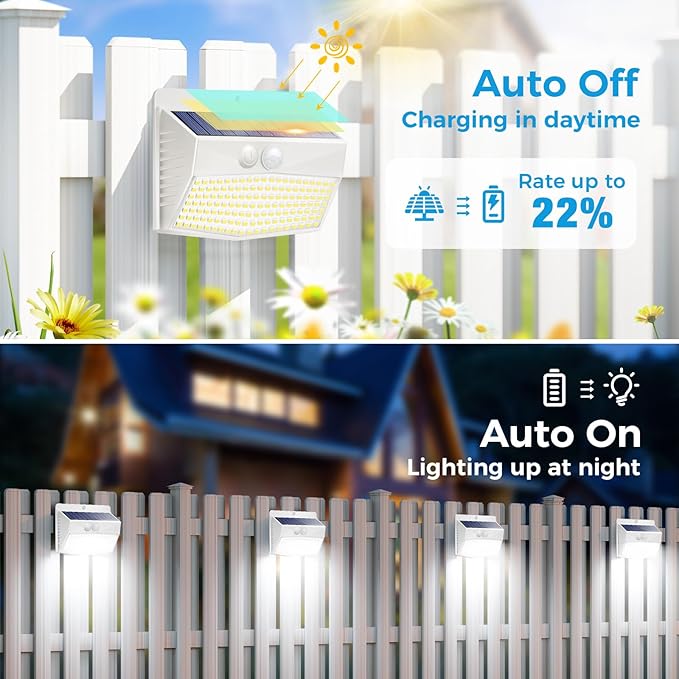 Peasur 16 Packs Solar Outdoor Lights Motion Sensor Solar Security Lights Waterproof with 3 Lighting Modes Solar Powered Wall Lights Outside for Garden Fence Yard Deck, White - Image 2
