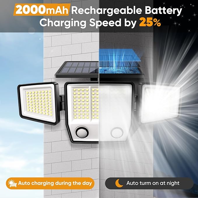 MDCMDCM Solar Motion Sensor Outdoor Lights Waterproof - 3000LM 3 Modes Security Lights Outdoor 270° Illumination IP65 LED Solar Flood Wall Light for Garden Yard Patio Pathway (Modern, 2) - Image 3