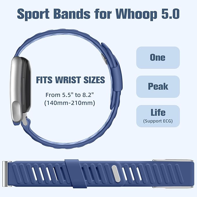 Getino Sport Band Compatible with Whoop 5.0 Bands One, Peak and Life/MG, Breathable Waterproof Silicone Adjustable Replacement Accessories Strap for Whoop Band 5.0 Fitness Activity Tracker, NavyBlue - Image 4