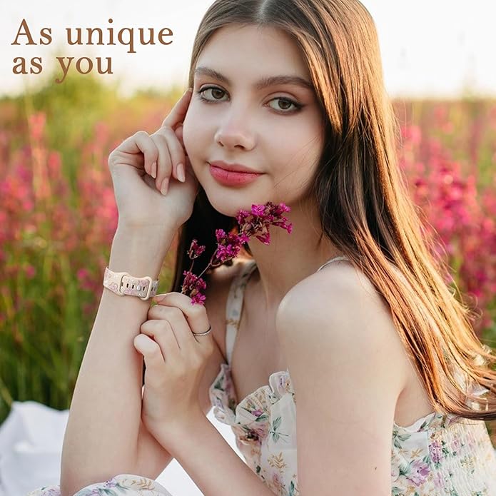 Witzon Floral Band Compatible with Apple Watch Bands For Women 40mm 41mm 38mm 42mm 44mm 45mm 46mm 49mm, Engraved Cute Flower Silicone Dressy Strap for iWatch Series 11 10 9 8 7 6 5 4 3 2 SE Ultra - Image 2