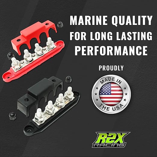 4 Post Bus Bar Pair with Cover - Made in The USA - 250 Amp Rating – Marine Bus Bar, Automotive, and Solar Wiring – Battery Terminal Distribution Block (5/16" Red + Black 400 Amp) - Image 3