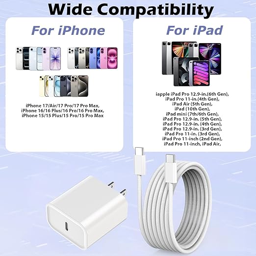 [Apple MFi Certified] iPhone Air/17 Charger,USB C Fast Charging 2Pack 20W Apple Charger Type C Block 6FT USB C to C Woven Cable for iPhone 17 Pro Max/16 Plus/16 Pro Max/15 Pro Max,iPad Pro/Air/AirPods - Image 5