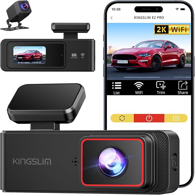 Wireless Dash Cam Front and Rear 2K, WiFi APP Dash Camera for Cars with 1.5'' Screen, Mini Dashcam Front and Back Support G-Sensor/Time Lapse 2 Kinds Parking Monitor by Kingslim