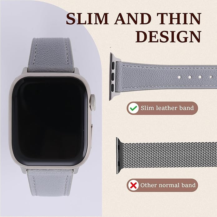 Soft French Goatskin Women Slim Leather Watch Band Compatible with Apple Watch 38mm 40mm 41mm 42mm 44mm 45mm 46mm 49mm, Thin Leather Strap Replacement for iWatch Series Ultra SE 10 9 8 7 6 5 4 3 2 1 - Image 9