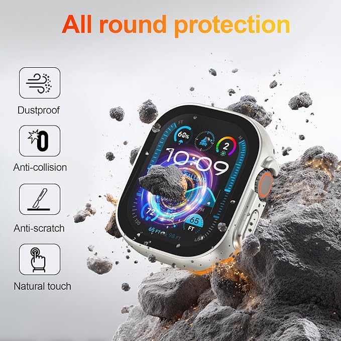 [2 Pack Case for Apple Watch Ultra 2/Ultra Screen Protector 49mm Accessories Built-in HD Tempered Glass Full Protective Hard PC Bumper Lightweight 2 in 1 Cover Compatible iWatch - Image 4