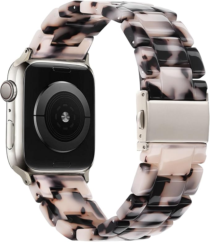 V.R.HOPE Resin Watch Band Compatible with Apple Watch Band for Women 38mm 40mm 41mm 42mm Starlight Fashion Lightweight Bracelet Strap for iWatch Series 11/10/9/8/7/6/5/4/3/2/1/SE3 (Black Floral-Starlight) - Image 7