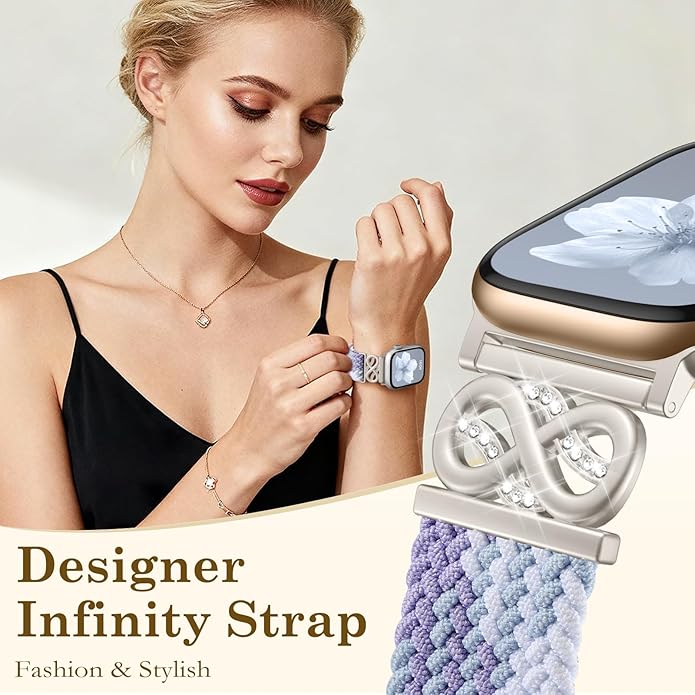 Dirrelo Braided Magnetic Stretchy Nylon Band Compatible for Apple Watch Bands Women 40/41/38/42/44/45/46/49mm, Designer Dressy Infinity Elastic Strap for iWatch Series 11 10 9 8 7 6 5 4 SE/Ultra 3 2 1 - Image 2