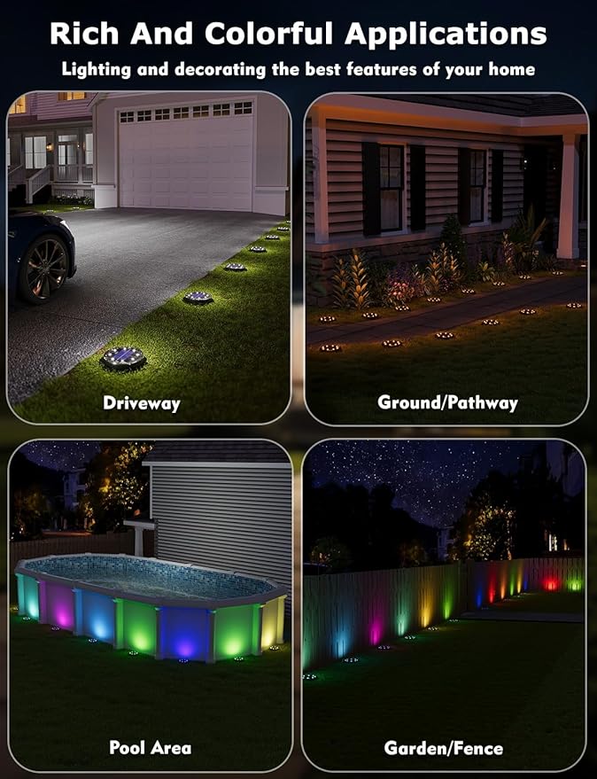 Color Changing Solar Ground Lights with 33ft Long Distance Remote Control - Flat Solar Lights Outdoor Waterproof - Pathway Lights Solar Powered for Yard Decorative Outside Lawn Walkway [12 Pack] - Image 6