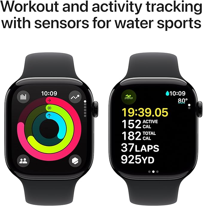 Apple Watch Series 10 [GPS + Cellular 46mm] with Jet Black Aluminium Case with Black Sport Band - M/L. Fitness Tracker, ECG App, Always-On Retina Display, Water Resistant with AppleCare+ (2 Years) - Image 4