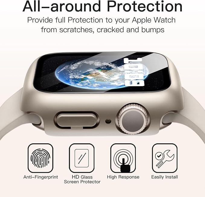 JETech Waterproof Case with Screen Protector for Apple Watch SE 3/2/1 (2025/2022/2020) / Series 6 5 4 40mm, Built-in Tempered Glass Film Hard PC Bumper Full Protective Cover, 2 Pack (Starlight) - Image 5