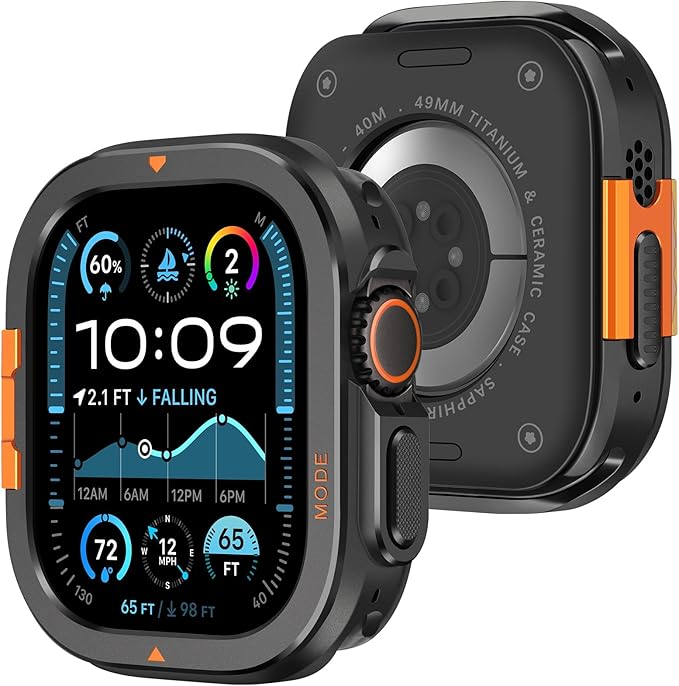 Amizee Metal Case Compatible with Apple Watch Ultra 3/2/1 49mm Case with Back Cover, Rugged Protective Bumper Cover for iWatch 49mm, Black by Amizee