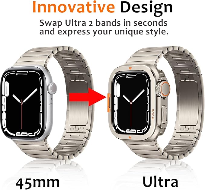 Amizee Metal Case Compatible with Apple Watch Series 9/8/7 45mm Case with Back Cover, Rugged Protective Bumper Cover for iWatch 45mm, Titanium - Image 2