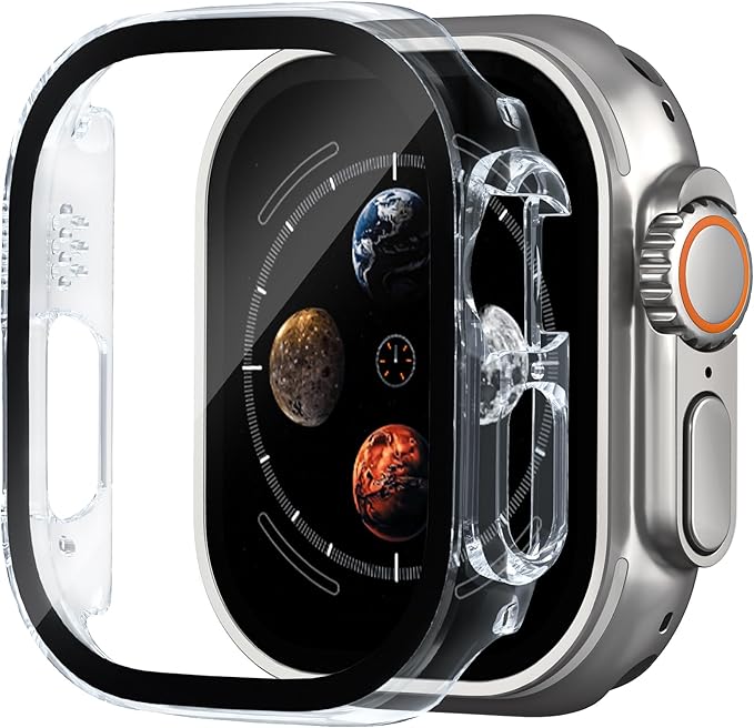 2 Pack Case for Apple Watch Screen Protector, Hard PC Case with Tempered Glass Protective Cover Guard Bumper, Slim Apple Watch Cover for iWatch Series Ultra 3 2 1 - Clear/Clear 49mm by FoamiaCaseforAppleWatch