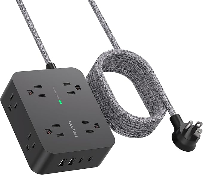 Power Strip Surge Protector 10 Ft Cord, HANYCONY Extension Cord Flat Plug with 8 Outlets 4 USB Ports(2 USB C), Wall Mount, Desk Charging Sation for Home Offcie by HANYCONY