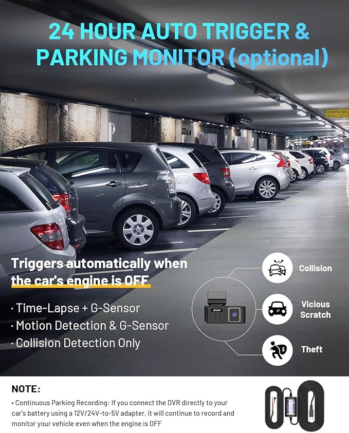 BCUOZ 4K Dual Dash Cam Front and Rear, GS200 170° Wide Angle Night Vision with 3.39” IPS Touchscreen, WiFi App Control, Night Vision, G-Sensor Loop Recording, 64GB Card Included Parking Monitoring - Image 5