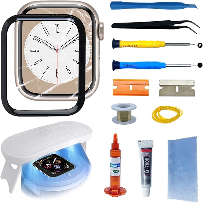Compatible with Apple Watch 7/8 41mm Screen Replacement Front Lens LED Glass Replacement Repair Kit with Tools and Instructions (No LCD Screen) by Agzssl