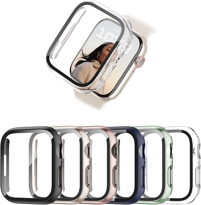6 Pack Case for Apple Watch SE (2nd) Series 6/SE/5/4 40mm with Tempered Glass Screen Protector, BHARVEST High Definition Scratch Resistant Hard PC Bumper Cover for Apple Watch Accessories, 40mm by BHARVEST
