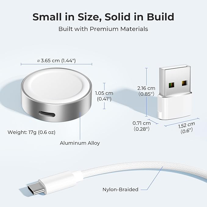 Basesailor Magnetic Charger Adapter for Apple Watch 11 10,5W USB C Wireless Charger Dock,Multi Charging Kit with Type C Cable & USB A Converter for iWatch Series 9 8 7 SE Ultra,42 46 44mm - Image 4
