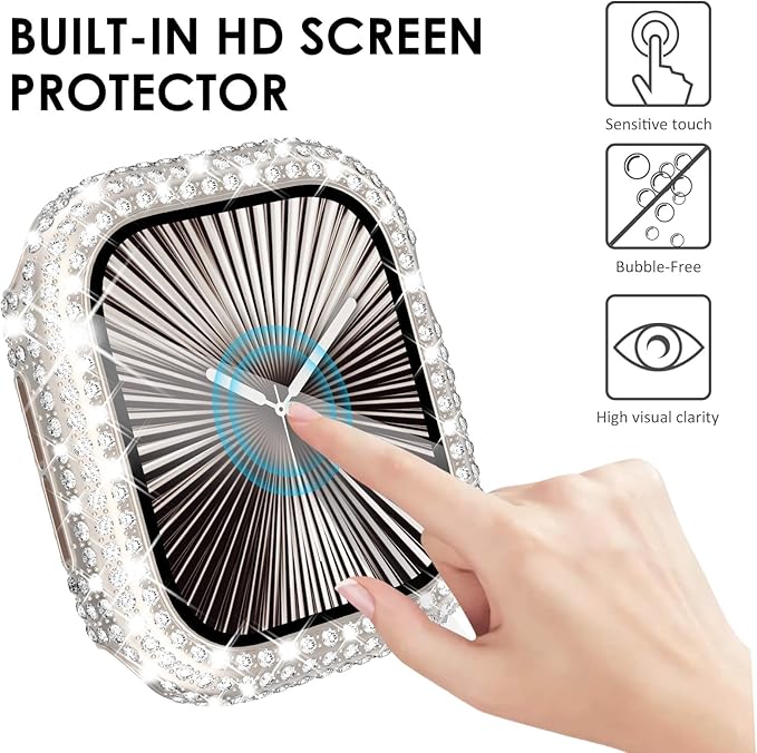 KADES Compatible with Apple Watch Series 11 10 46mm, Bling Full Diamond Rhinestone Protective Case with Built-in Screen Protector, Sparkling iWatch Protective Bumper Cover, Starlight - Image 7