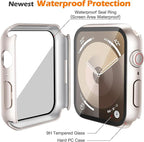 Misxi [2 Pack Waterproof Anti-Scratch Case with Button for Apple Watch Series 9 Series 8 Series 7 41mm, Hard PC Cover with Tempered Glass Screen Protector for iWatch, Starlight - Image 4