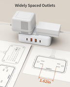 Flat Plug Extension Cord, 6 Ft Ultra Thin Power Strip with 4 AC Wide Spaced Outlets and 4 USB (2 USB-C) Ports, No Surge Protector for Cruise Ship, White Extension Cord for Travel Home Office - Image 4