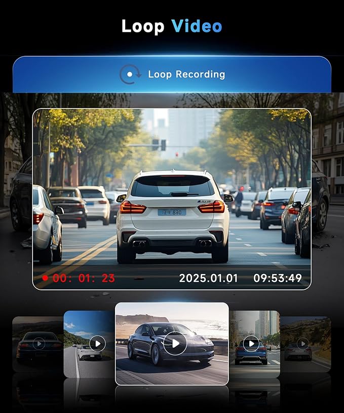 360° Dash Cam Front and Rear Inside Left Right, 4 Channel FHD 1080P Dash Cam for Cars, 3 Inch IPS Dashcams with Night Vision, Loop Recording, 24H Parking Mode Monitor, Reverse View - Image 3