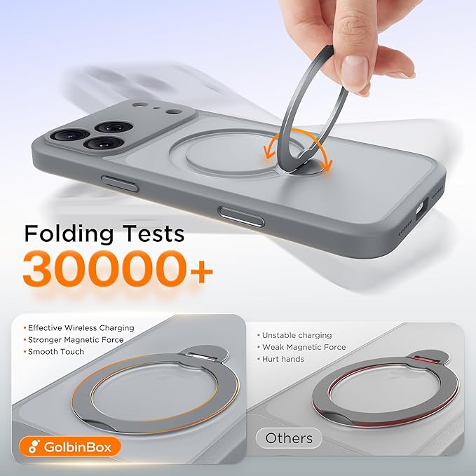 GolbinBox 360° Spin Magnetic Stand for iPhone 17 Pro Case, [Compatible with MagSafe] [Full Camera Protection] [16FT Military Drop Protection], Silm Translucent Matte Phone Case, Titanium Gray - Image 6