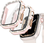 Goton 2-Pack Bling Case for Apple Watch Series 9 8 7 Screen Protector 45mm, Women Diamond Rhinestone Bumper Glass Face Cover for iWatch Accessories 45 mm by Goton