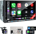 PLZ 7" Wireless Double Din Car Stereo Apple Carplay Radio QLED Screen for Car, Android Auto, Bluetooth 5.3, Fast Charger, 1080P Backup Camera, 4.2 Channel Outputs 240W, 2 Subwoofer by PLZ