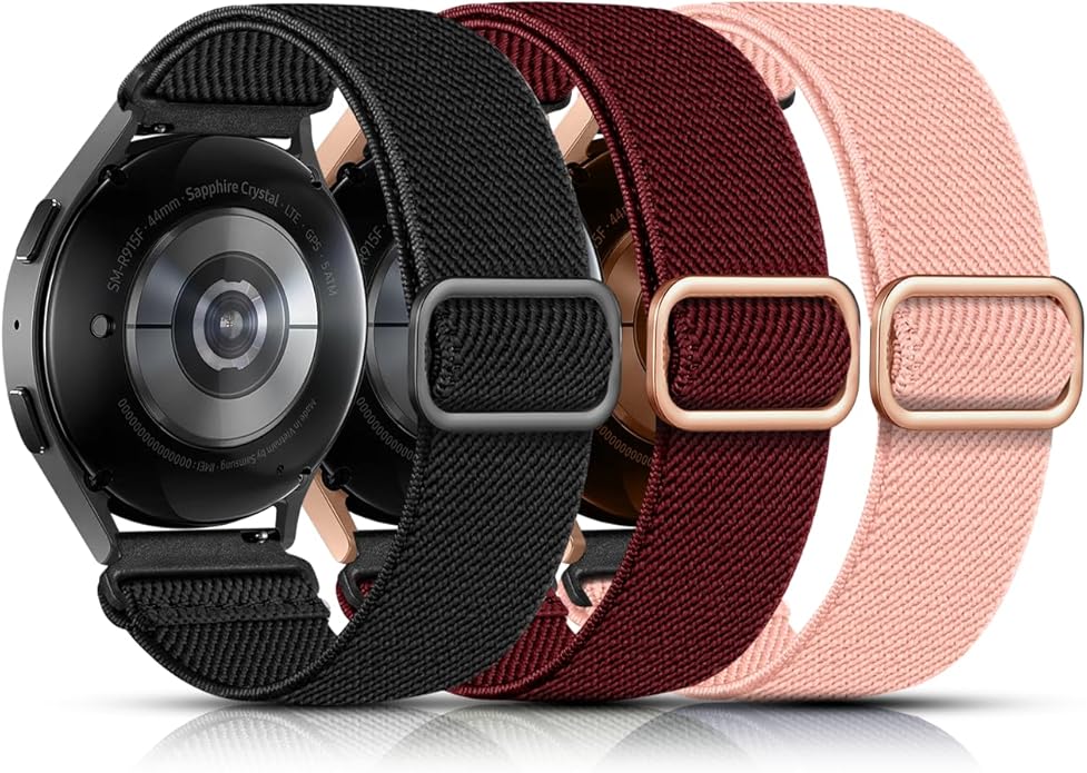 Lerobo Elastic Bands Compatible with Samsung Galaxy Watch 8 7 6 5 4 40mm 44mm/Galaxy Watch 8 Classic 6 4 Classic 43mm 47mm 42mm 46mm/5 Pro Band 45mm/Active 2,3 Pack 20mm Adjustable Nylon Sport Band by Lerobo