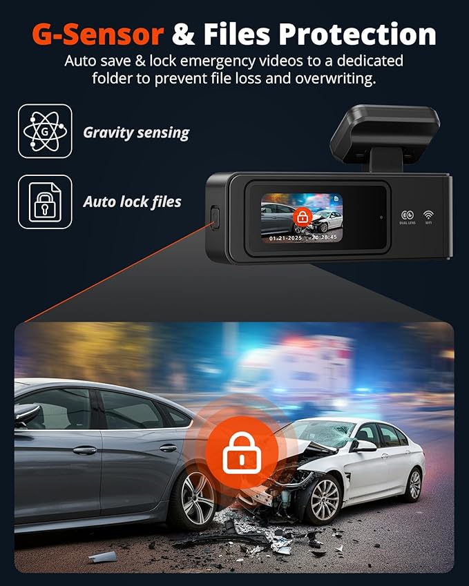 Wireless Dash Cam Front and Rear 2K, WiFi APP Dash Camera for Cars with 1.5'' Screen, Mini Dashcam Front and Back Support G-Sensor/Time Lapse 2 Kinds Parking Monitor - Image 5
