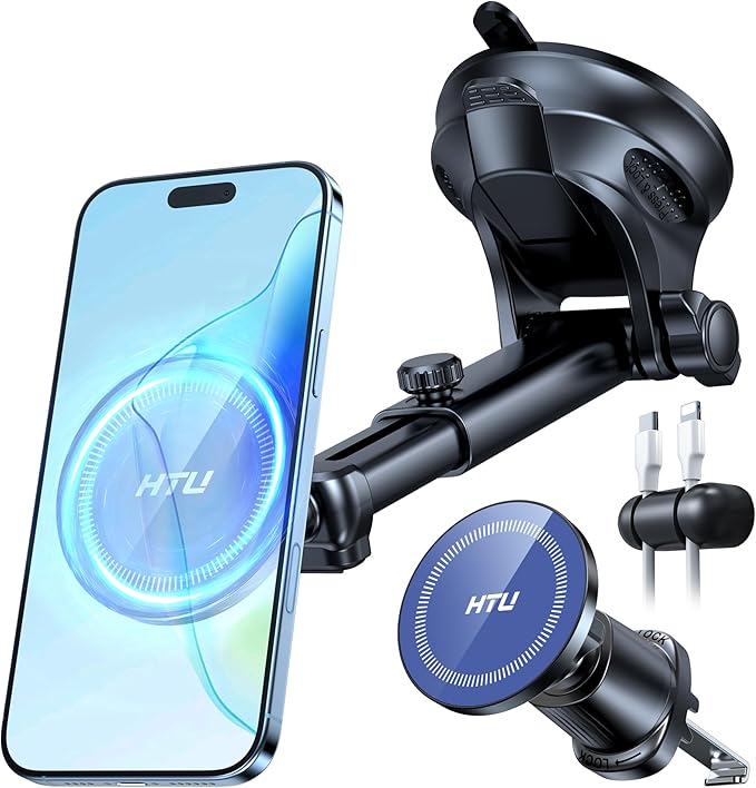 【Military-Grade】HTU for MagSafe Car Mount【Upgraded Strongest Suction】Magnetic Phone Holder Cell Stand for Dashboard Windshield Vent,Truck Cradle for iPhone 17 Pro Max 16 15 14 13 12 Tesla,Amparo Blue by HTU15yearsincarmounts