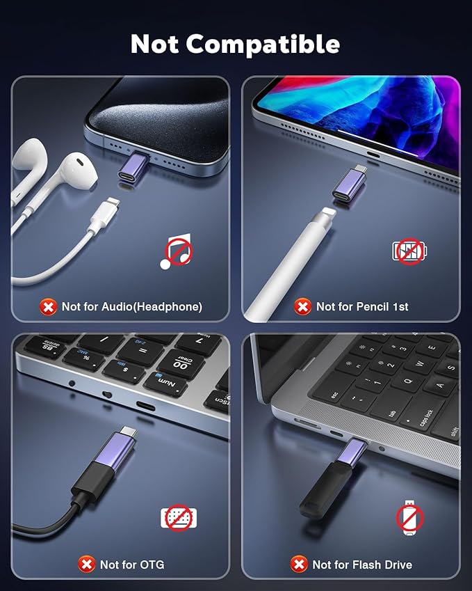 MoKo 4 Pack Lightning Female to USB C Male Adapter,USB-C Lightning Adapter for iPhone Air 17 16 15 Pro Max Plus, iPad Pro/Air, Galaxy,iPhone to USB C Adapter for Data Sync, NOT for Audio/OTG, Blue - Image 2