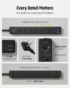 15Ft Long Extension Cord, SUPERDANNY Flat Plug Surge Protector Power Strip, 6 Outlets & 3 USB Ports, Desk Charging Station for Home Office, College Dorm Room Essentials - Image 7