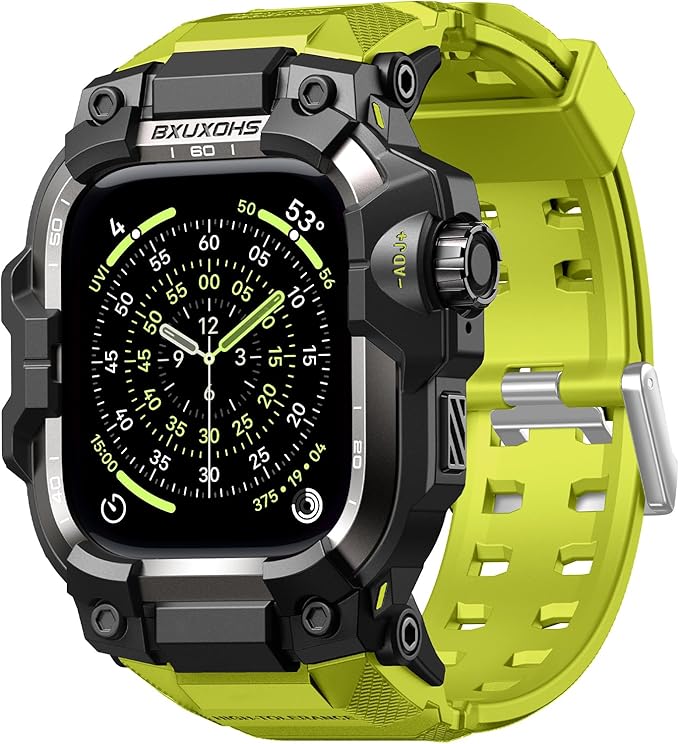 BXUXOHS Rugged Case and Band for Apple Watch 46mm Men, Compatible with Apple Watch Series 11/10, Military Grade Shockproof Bumper Cover, Tactical Band Case for iWatch 11/10 Man, Green by BXUXOHS